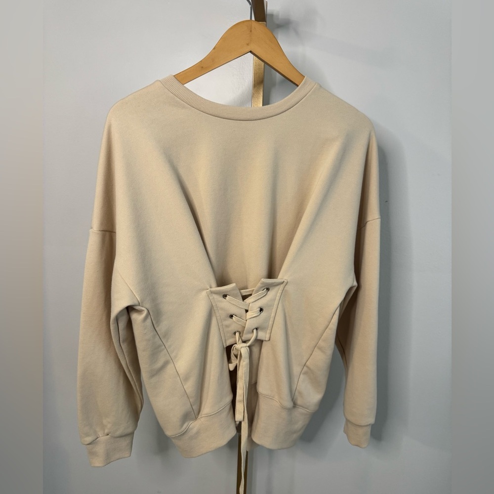 Elegant Lace-Up Sweatshirt in Cream